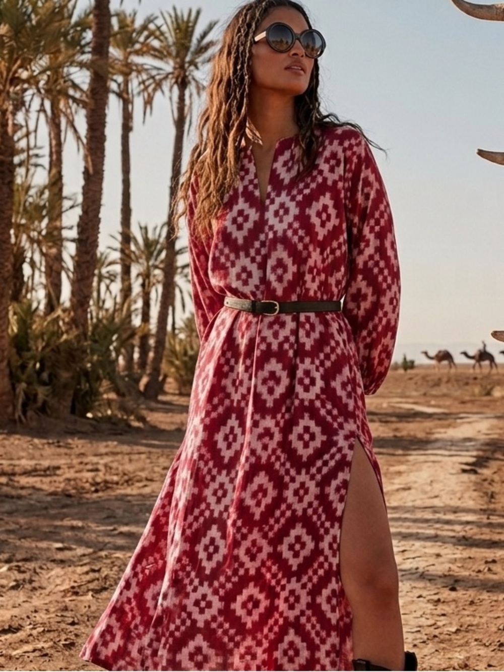 Kleed Dorcas Kaftan Dress Geometric Ikat Print Size Medium/Large